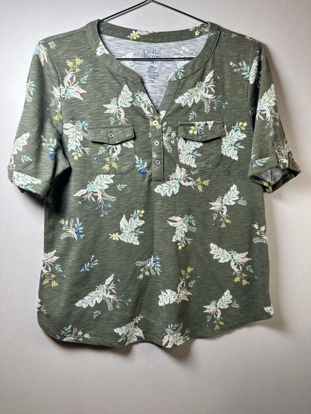 Croft Barrow Petite Short Sleeve Floral Shirt Pastel Spring Casual Top